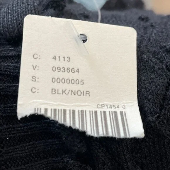 NEW By Anthropologie Womens XL Black Puff Sleeve Pointelle Knit Cardigan Sweater - Picture 7 of 13